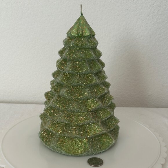 Large Lime Green Sparkly Christmas Tree Candle NEW UNUSED - Picture 6 of 11